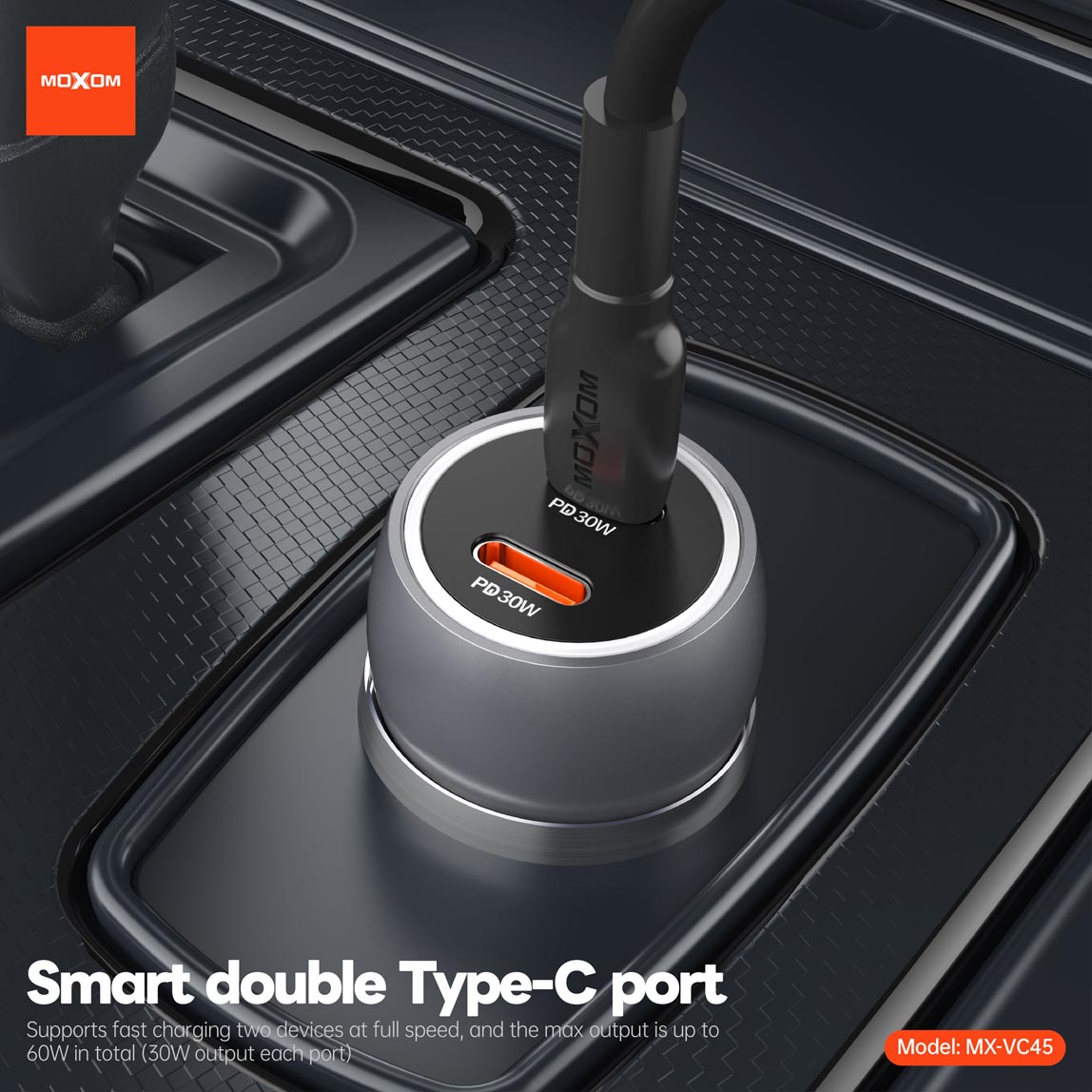 MOXOM 60W Dual PD Fast Car Charger (Model: MX-VC45) - Image 5