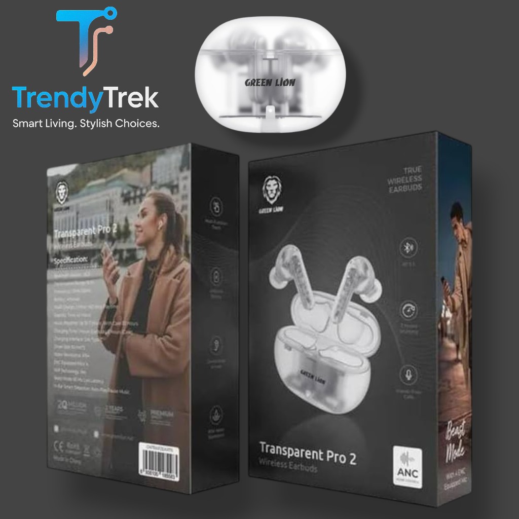 Green Lion Transparent Pro 2 Wireless Earbuds – ANC | 7H Playback | ENC Mic