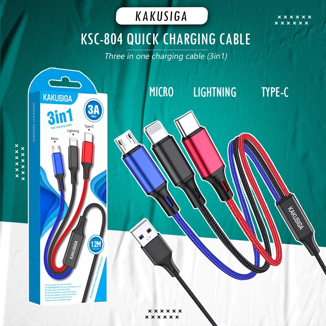 Kakusiga 3-in-1 Fast Charging Cable – 1.2m, 3A, Braided - Image 5