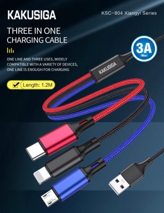 Kakusiga 3-in-1 Fast Charging Cable – 1.2m, 3A, Braided - Image 4