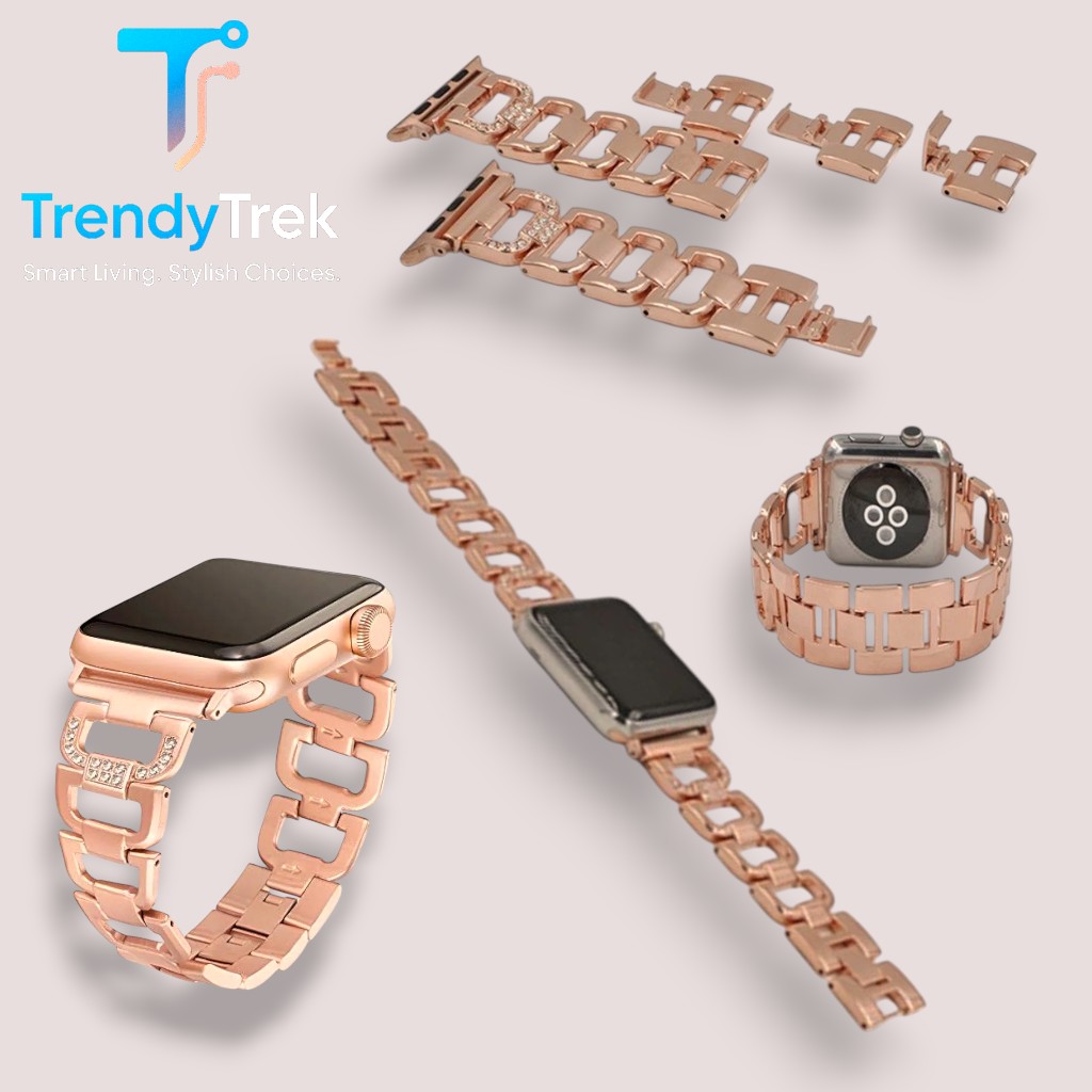 Rose Gold Strass Link Apple Watch Band (42/44/45mm) - Image 3