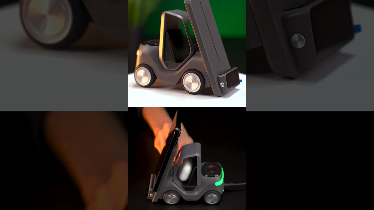 Green Lion 5-in-1 Forklift Wireless Charger – 15W Fast Charging – Digital Clock & Night Light (Yellow, Orange, Grey) - Image 7