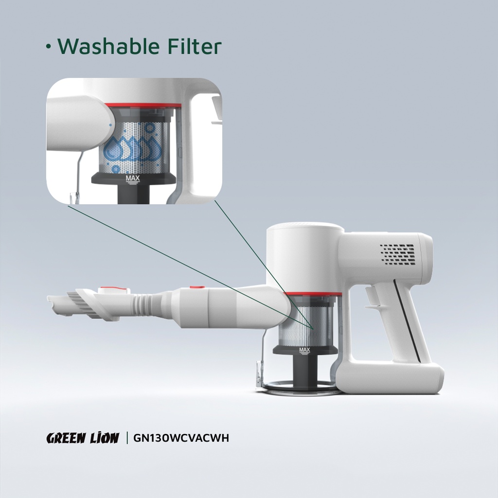 Green Lion Turbo Vacuum Cleaner – 130W – Cordless Handheld & Stick – White - Image 4