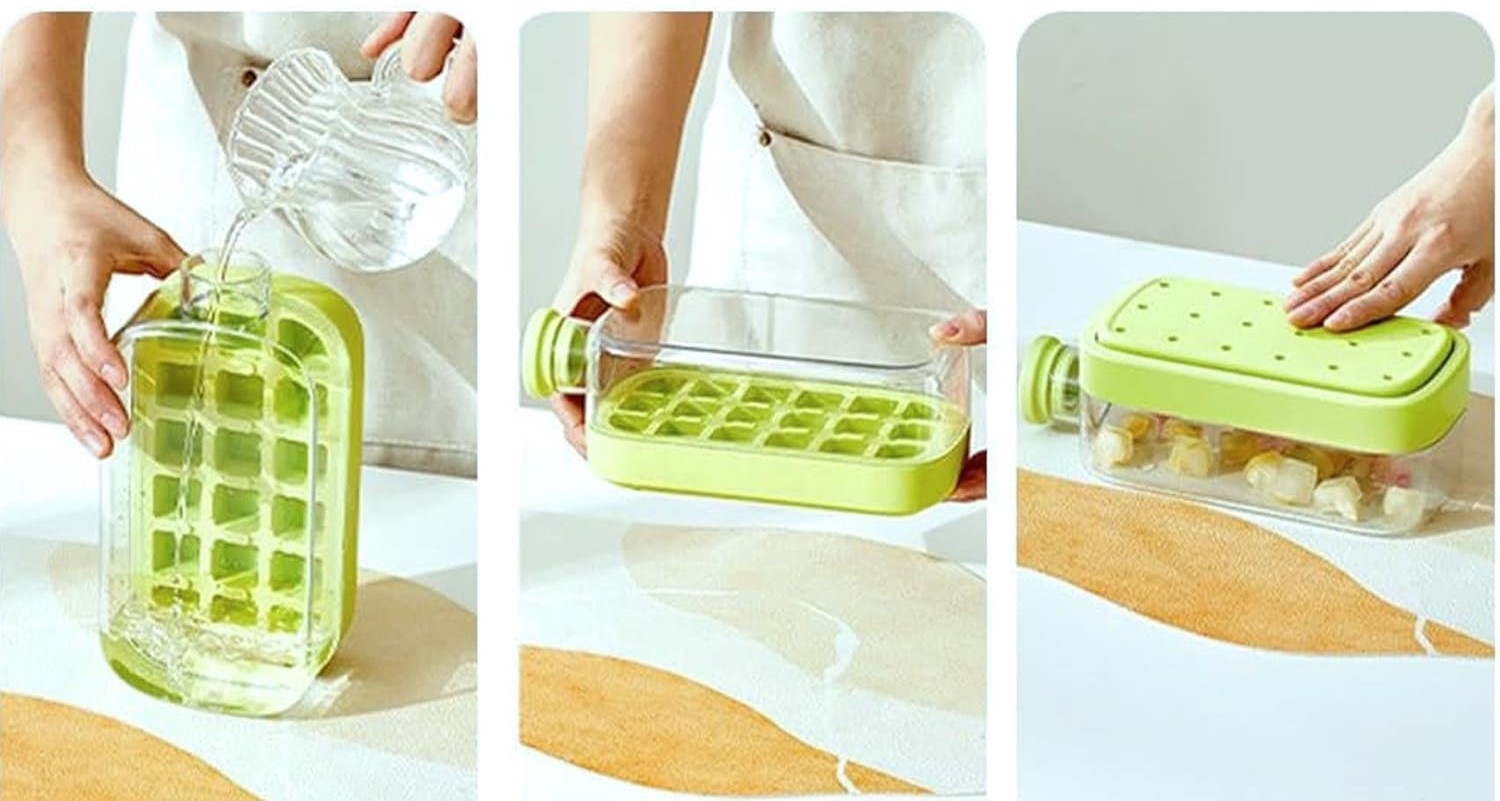 800ml Ice Cube Box with Straw – White / Pink / Green - Image 8