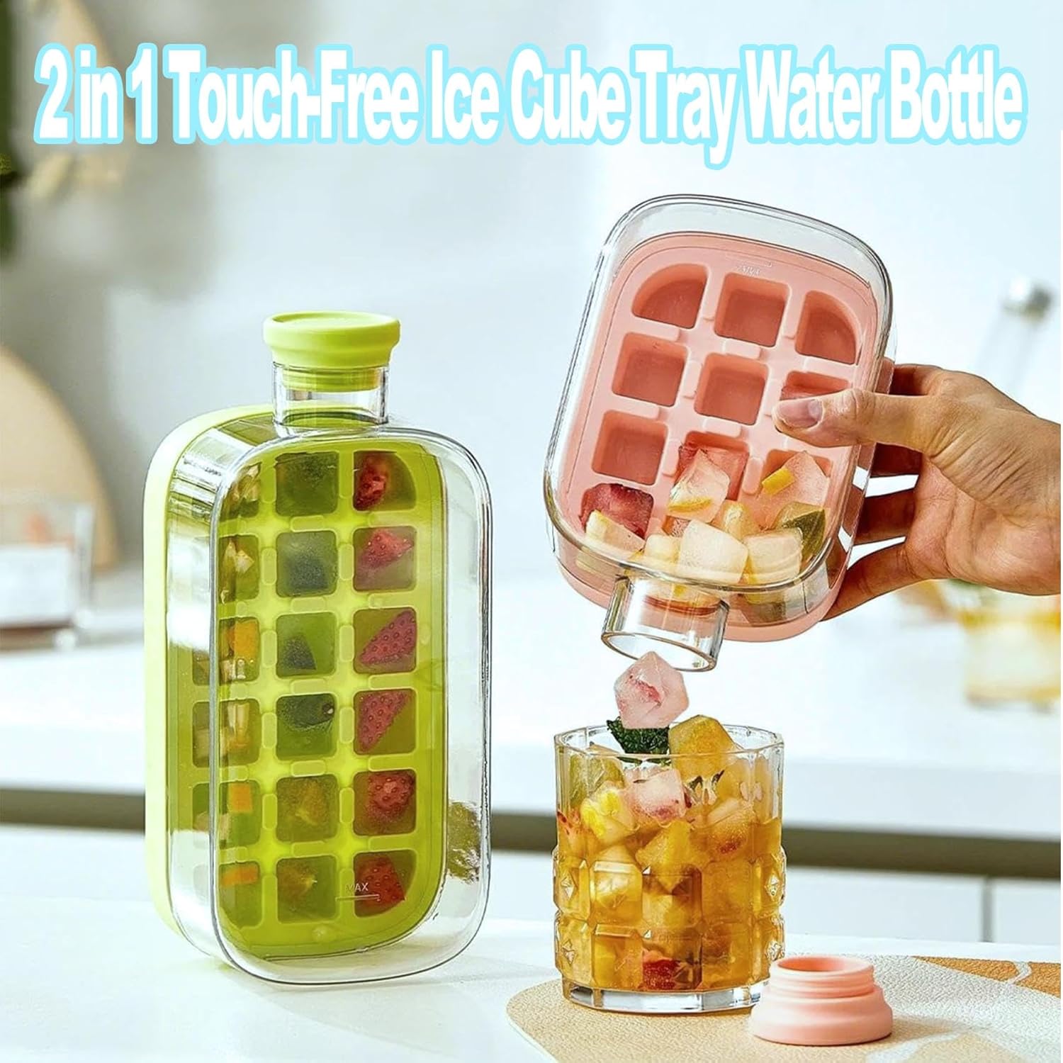 800ml Ice Cube Box with Straw – White / Pink / Green - Image 3