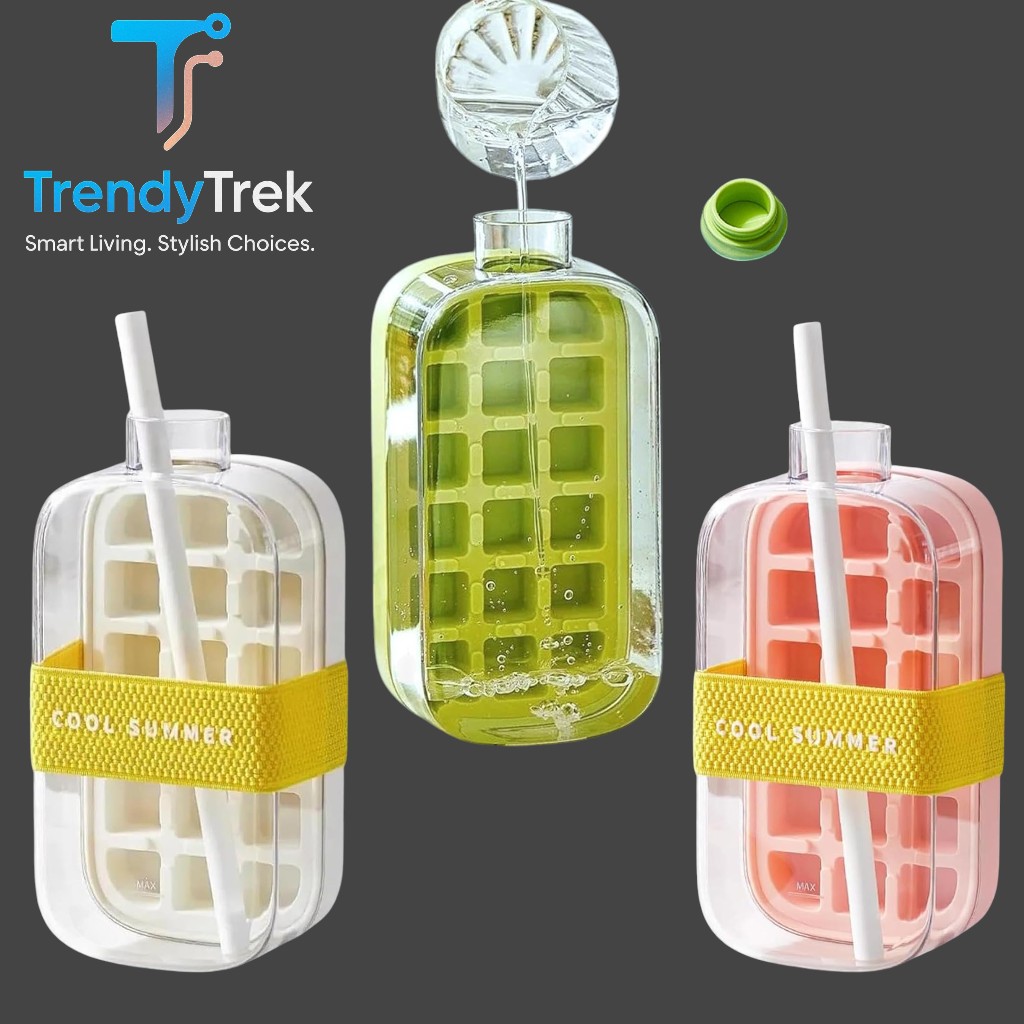 800ml Ice Cube Box with Straw – White / Pink / Green