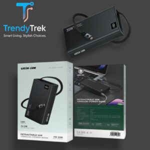 Green Lion Retractable 35W 10000mAh Power Bank – Black