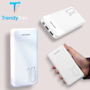 Denmen DP09 10000mAh Slim Dual Output Power Bank – Fast Charging - White