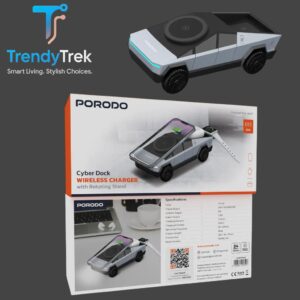 Porodo Cyber Dock Wireless Charger with Rotating Stand – Gray