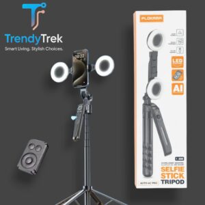 Plokama AUTO-A7 Pro AI Selfie Stick Tripod with Dual LED Fill Light – 1.8m