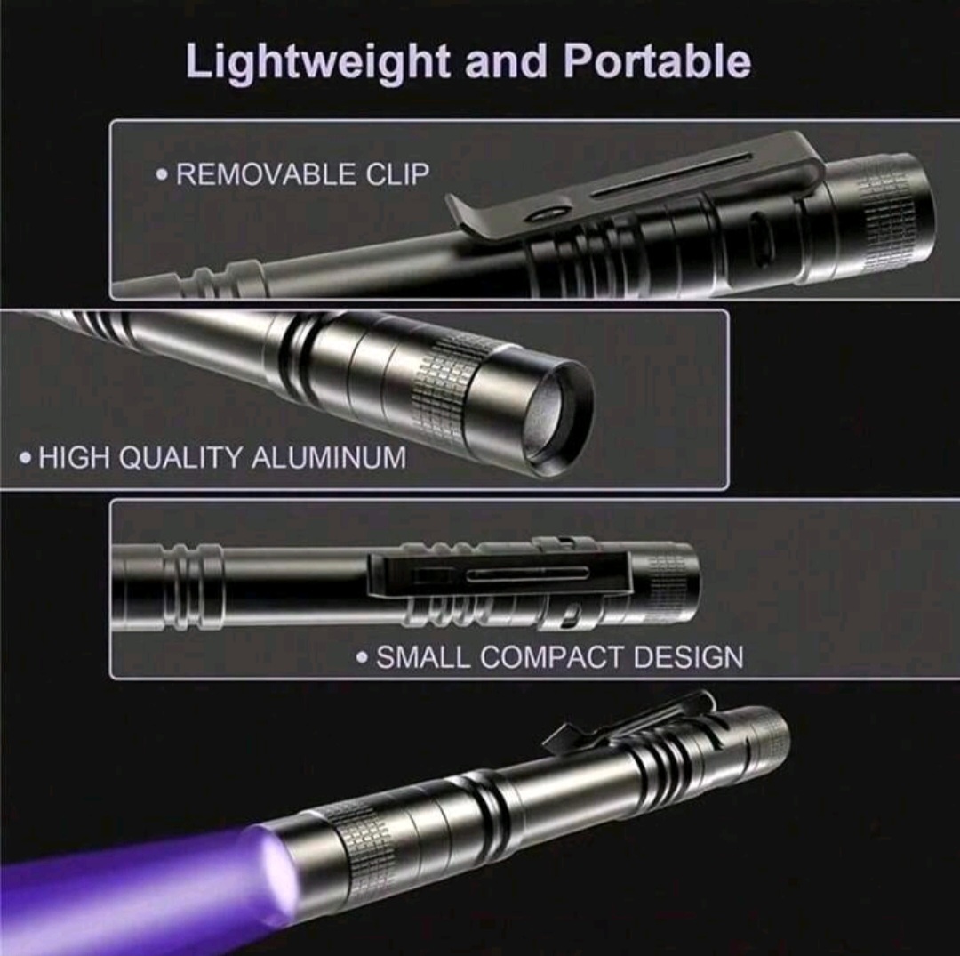 UV 395nm Detection Penlight (2×AAA Battery Powered) – Black (Large) - Image 2