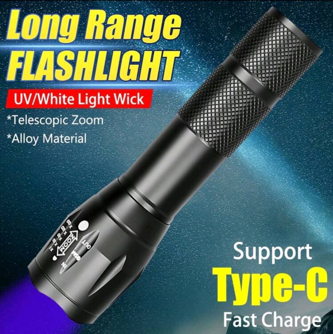 Alloy UV 395nm Detection Flashlight (Type-C Rechargeable) – Black - Image 2