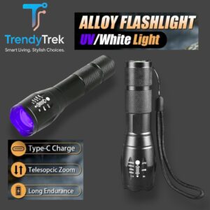 Alloy UV 395nm Detection Flashlight (Type-C Rechargeable) – Black