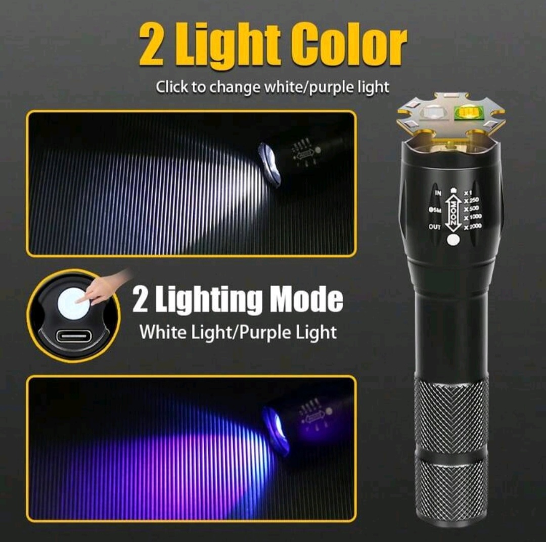 Alloy UV 395nm Detection Flashlight (Type-C Rechargeable) – Black - Image 4