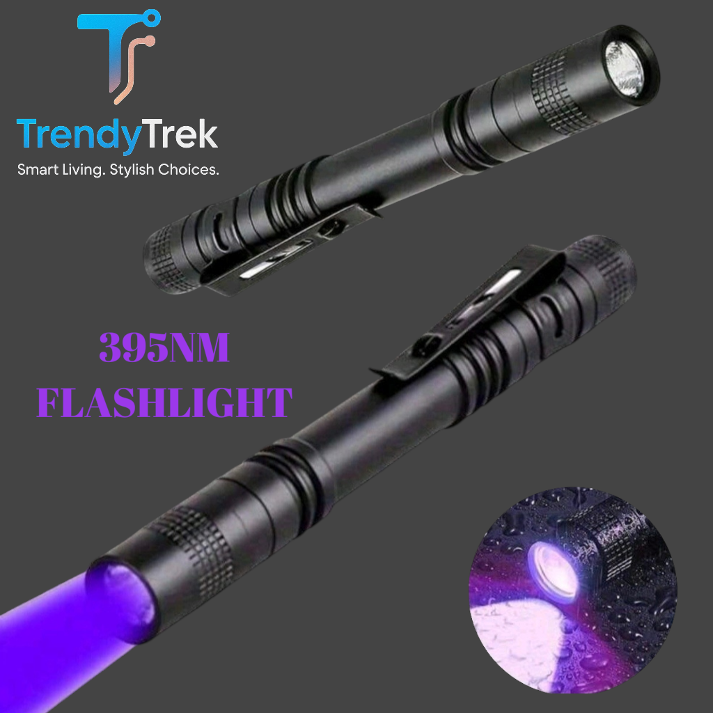 UV 395nm Detection Penlight (2×AAA Battery Powered) – Black (Large)