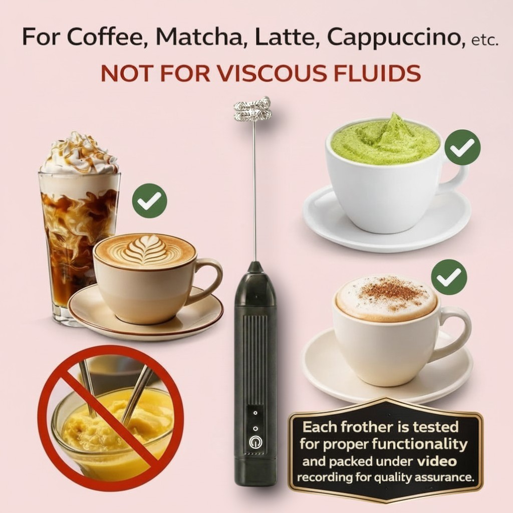 Electric Milk Frother Rechargeable 3 Speed Handheld - Black - Image 7