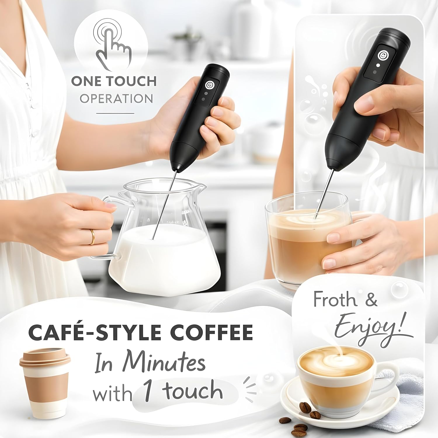 Electric Milk Frother Rechargeable 3 Speed Handheld - Black - Image 9
