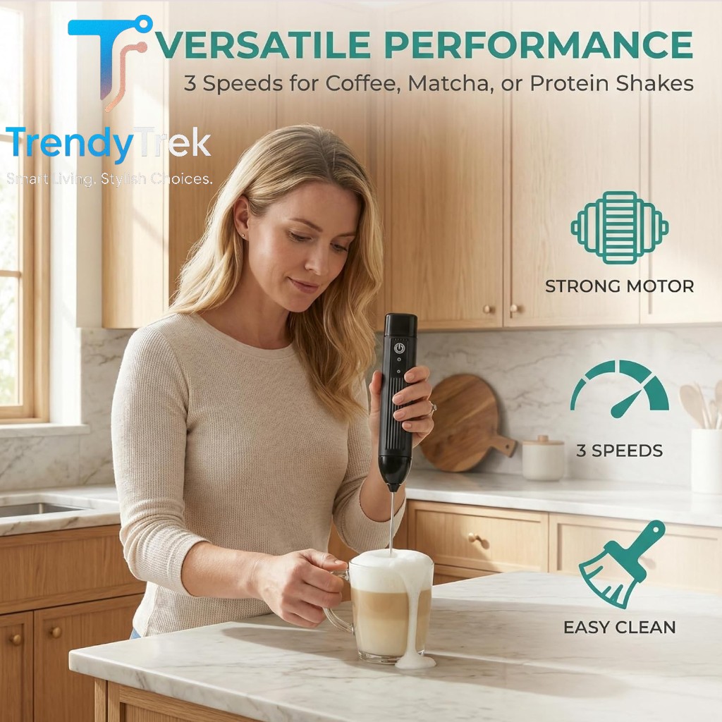 Electric Milk Frother Rechargeable 3 Speed Handheld - Black - Image 3