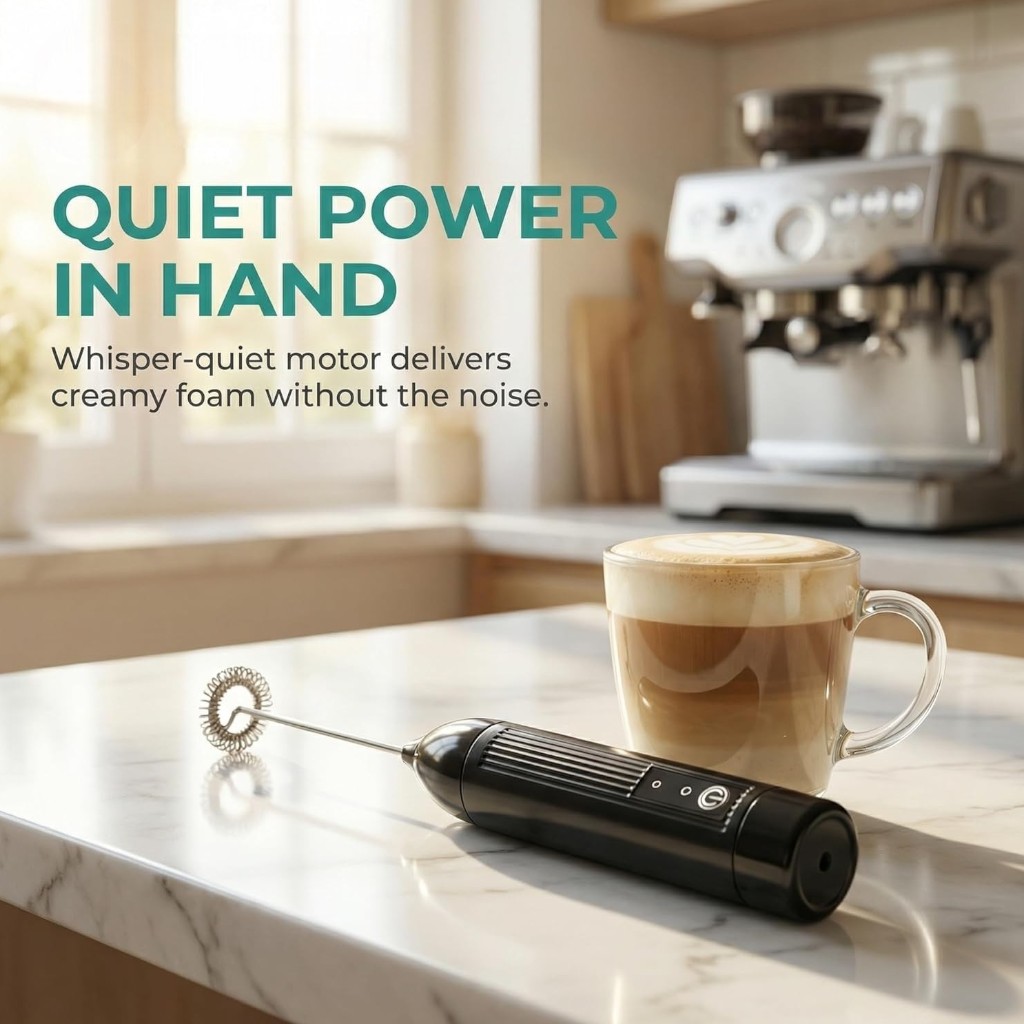 Electric Milk Frother Rechargeable 3 Speed Handheld - Black - Image 4