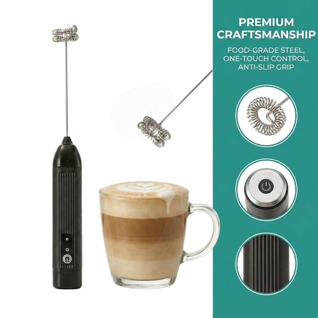 Electric Milk Frother Rechargeable 3 Speed Handheld - Black - Image 6