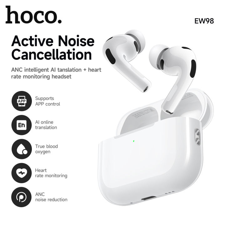 Hoco EW98 ANC AI Translation Earbuds with Heart Rate & Oxygen Monitoring – Bluetooth 6.0 - Image 3