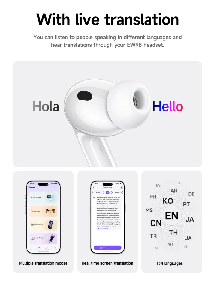 Hoco EW98 ANC AI Translation Earbuds with Heart Rate & Oxygen Monitoring – Bluetooth 6.0 - Image 6