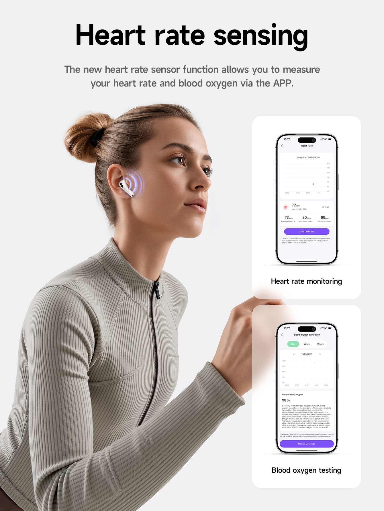 Hoco EW98 ANC AI Translation Earbuds with Heart Rate & Oxygen Monitoring – Bluetooth 6.0 - Image 7