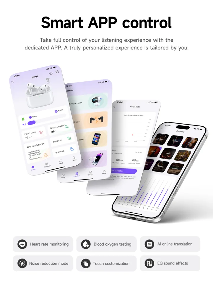 Hoco EW98 ANC AI Translation Earbuds with Heart Rate & Oxygen Monitoring – Bluetooth 6.0 - Image 8