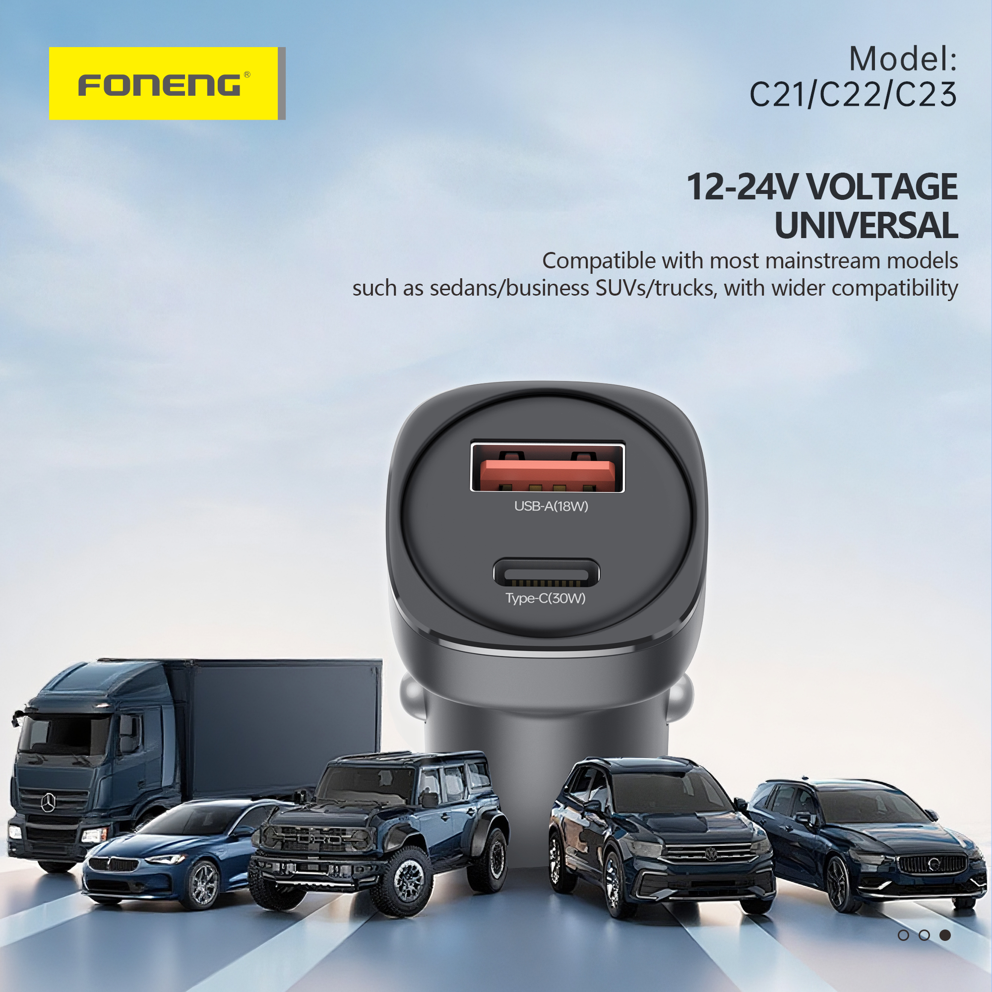 Foneng C23 A+C 2-Port Zinc Alloy Car Charger (30W) - Image 4