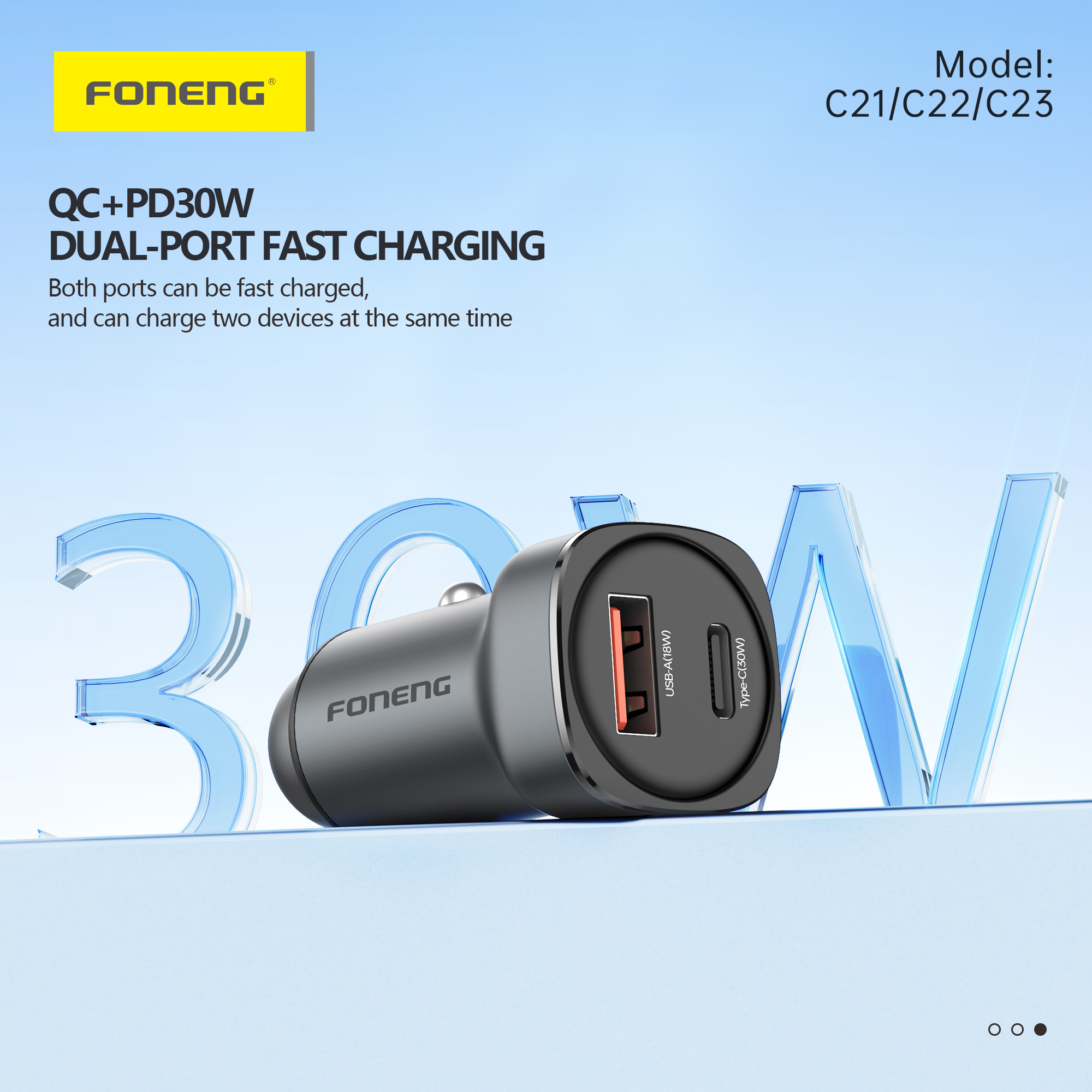 Foneng C23 A+C 2-Port Zinc Alloy Car Charger (30W) - Image 3
