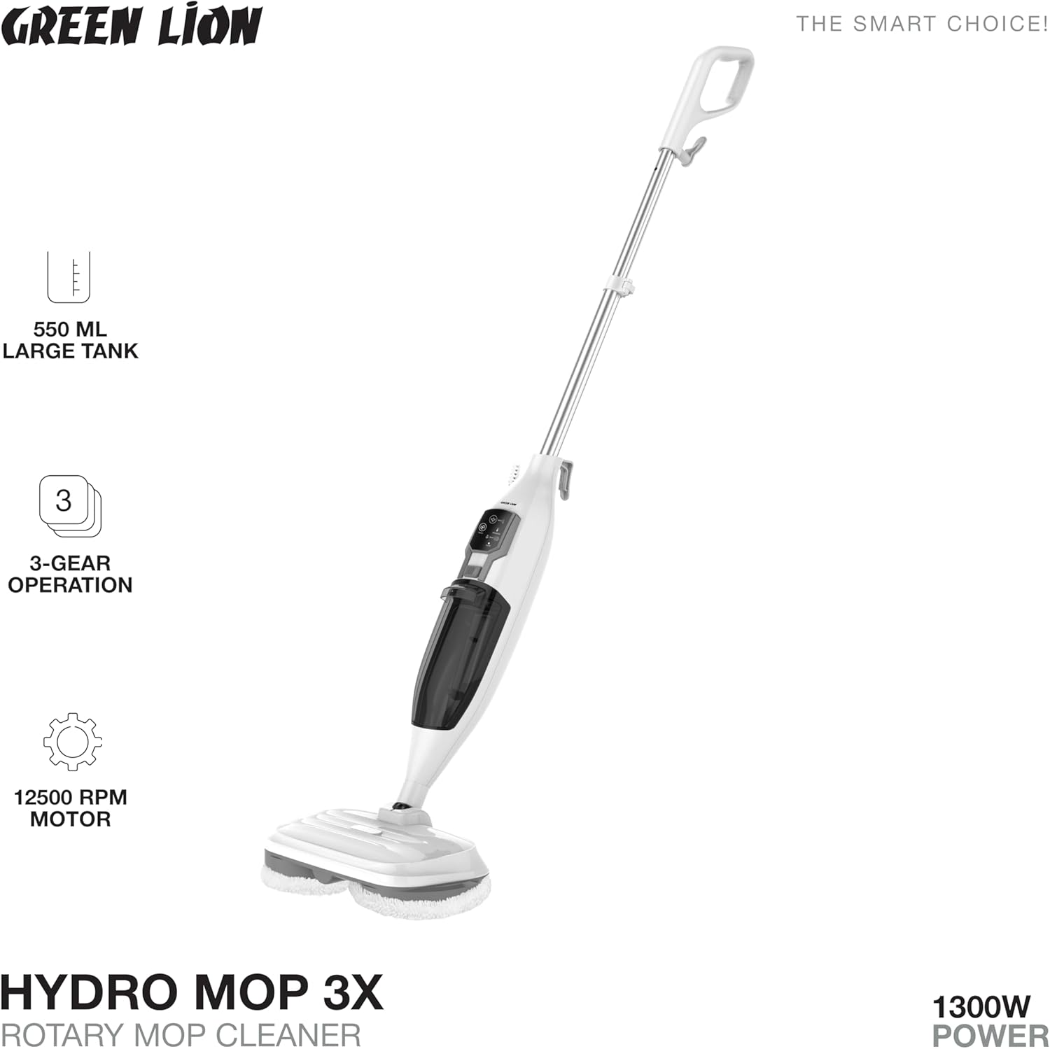 Green Lion Hydro Mop 3X Rotary Mop Cleaner 1300W - White - Image 4