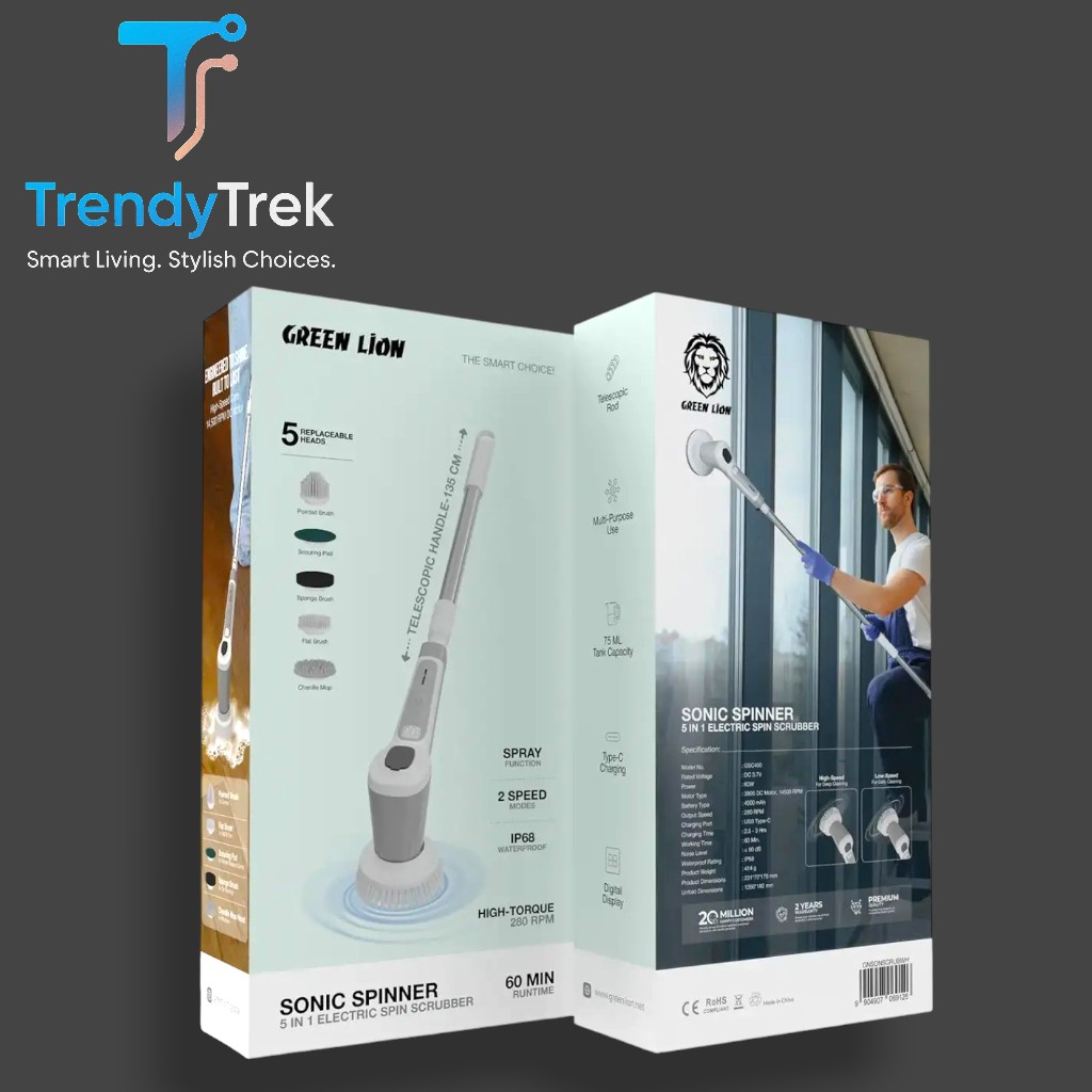 Green Lion Sonic Spinner 5 in 1 Electric Spin Scrubber - White