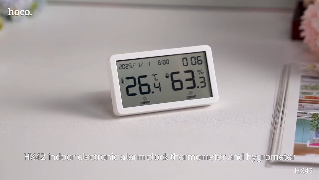 Hoco HX42 5-in-1 High Precision Thermo-Hygrometer Alarm Clock - White - Image 6