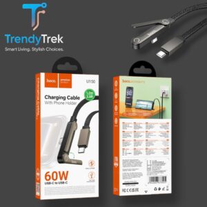 Hoco U150 60W USB-C to USB-C Charging Cable with Phone Holder – 1.2m