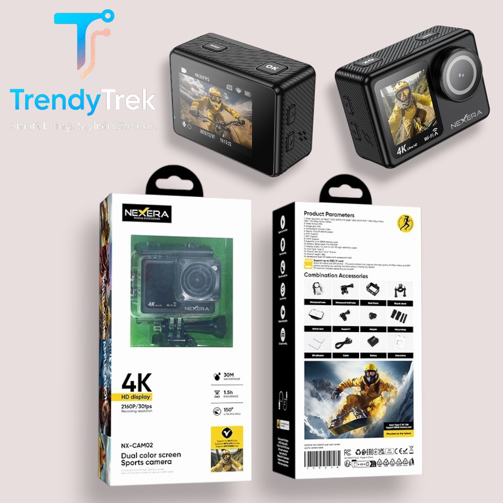 Nexera NX-CAM02 Dual Color Screen 4K Sports Action Camera - Image 2