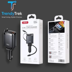 XO CC71 108W 4-in-1 Fast Car Charger with Built-in Retractable Cables