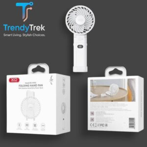 XO MF84 Folding Hand Fan with Desktop Stand & Power Bank – White