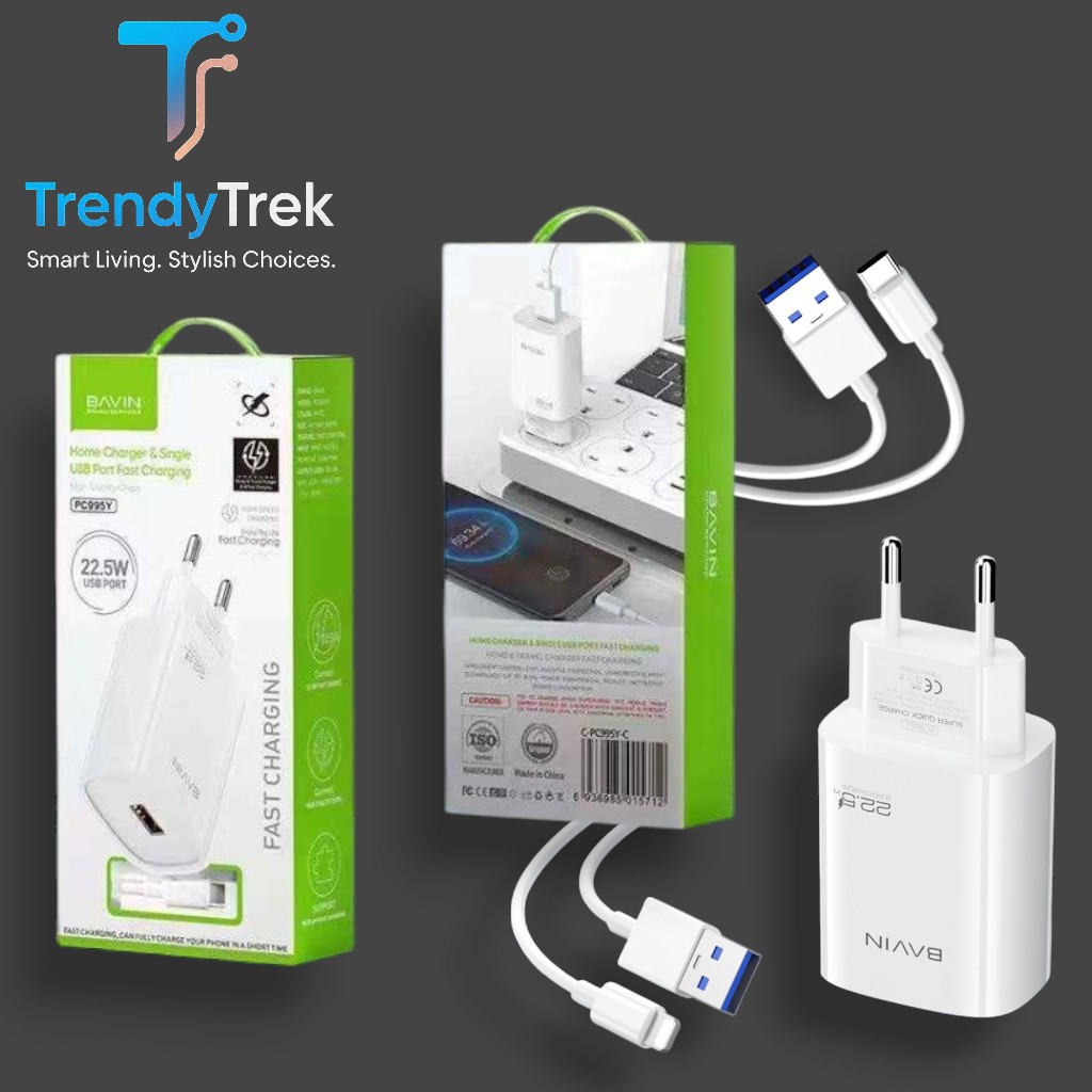 Bavin 22.5W USB Fast Charger with Cable – White