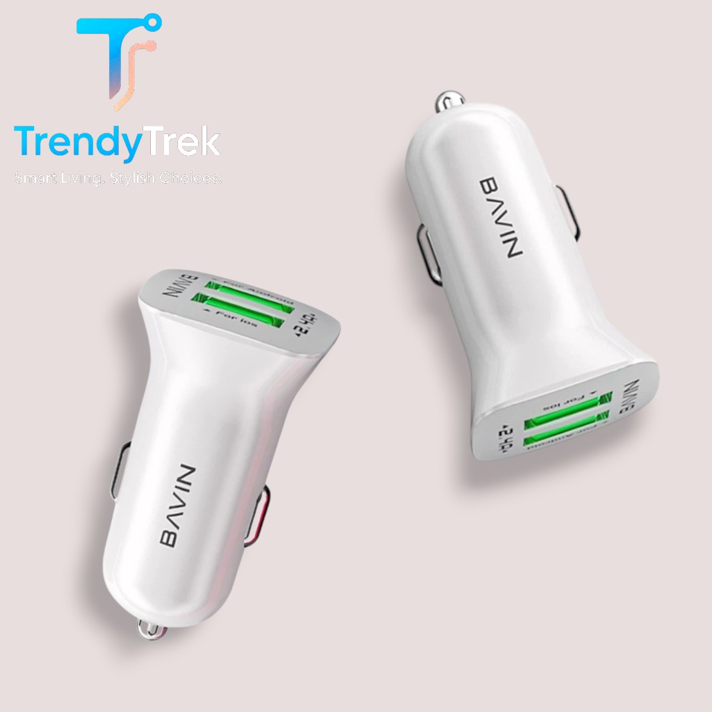 Bavin PC253 Dual USB 2.4A Car Charger – White - Image 2