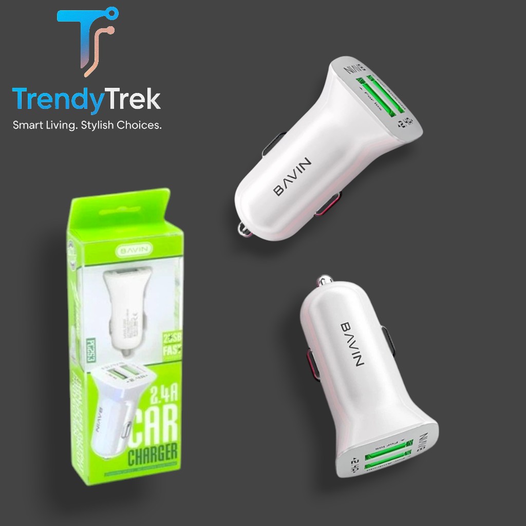Bavin PC253 Dual USB 2.4A Car Charger – White