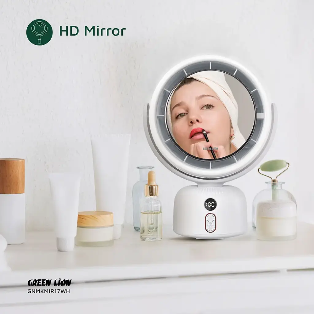 Green Lion Makeup Mirror Fan with 90° Oscillation – White - Image 7