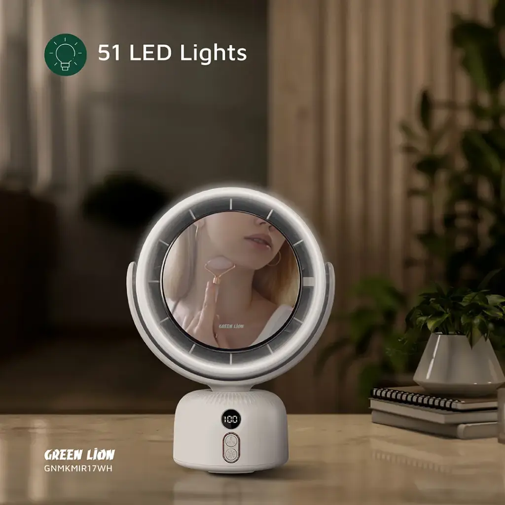Green Lion Makeup Mirror Fan with 90° Oscillation – White - Image 8