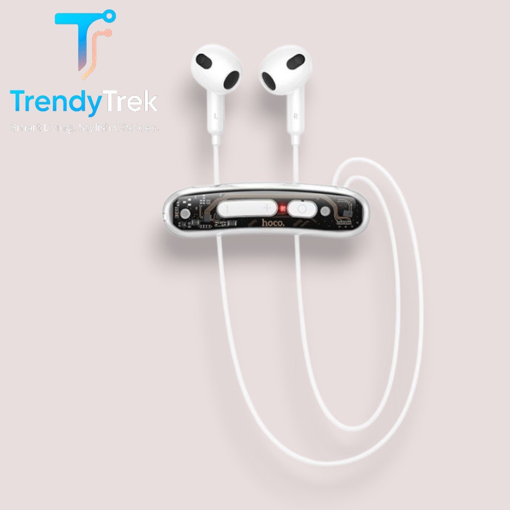 HOCO ES77 Magnetic Lavalier Wireless Bluetooth Earphones – Black / White - Image 3