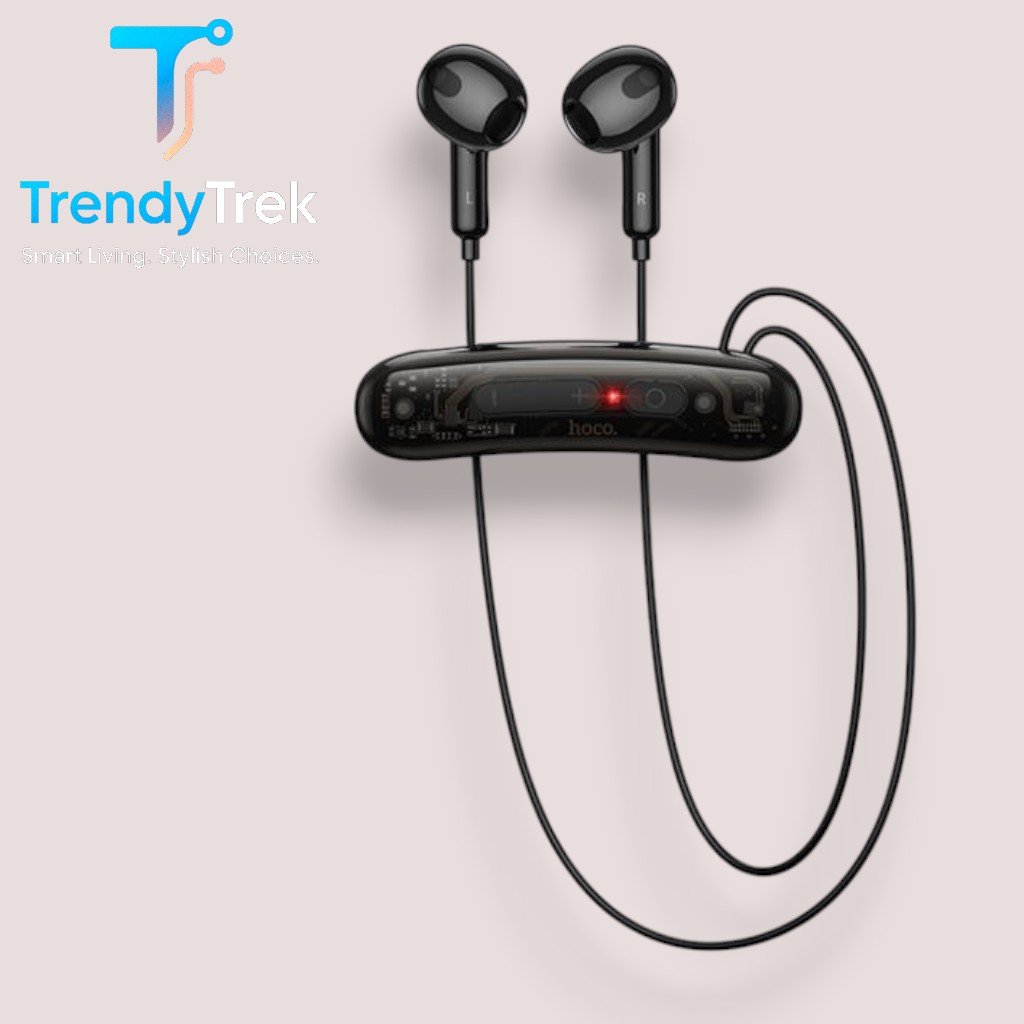 HOCO ES77 Magnetic Lavalier Wireless Bluetooth Earphones – Black / White - Image 4