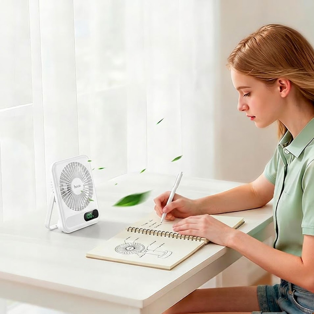 HOCO HX607 Ultra-Thin Quiet High-Power Desktop Fan – Black / White - Image 6