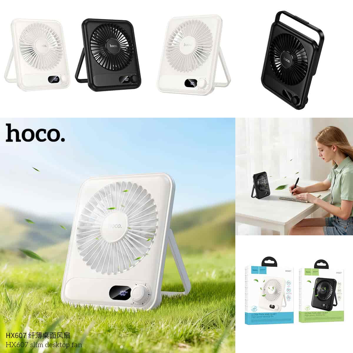 HOCO HX607 Ultra-Thin Quiet High-Power Desktop Fan – Black / White - Image 5