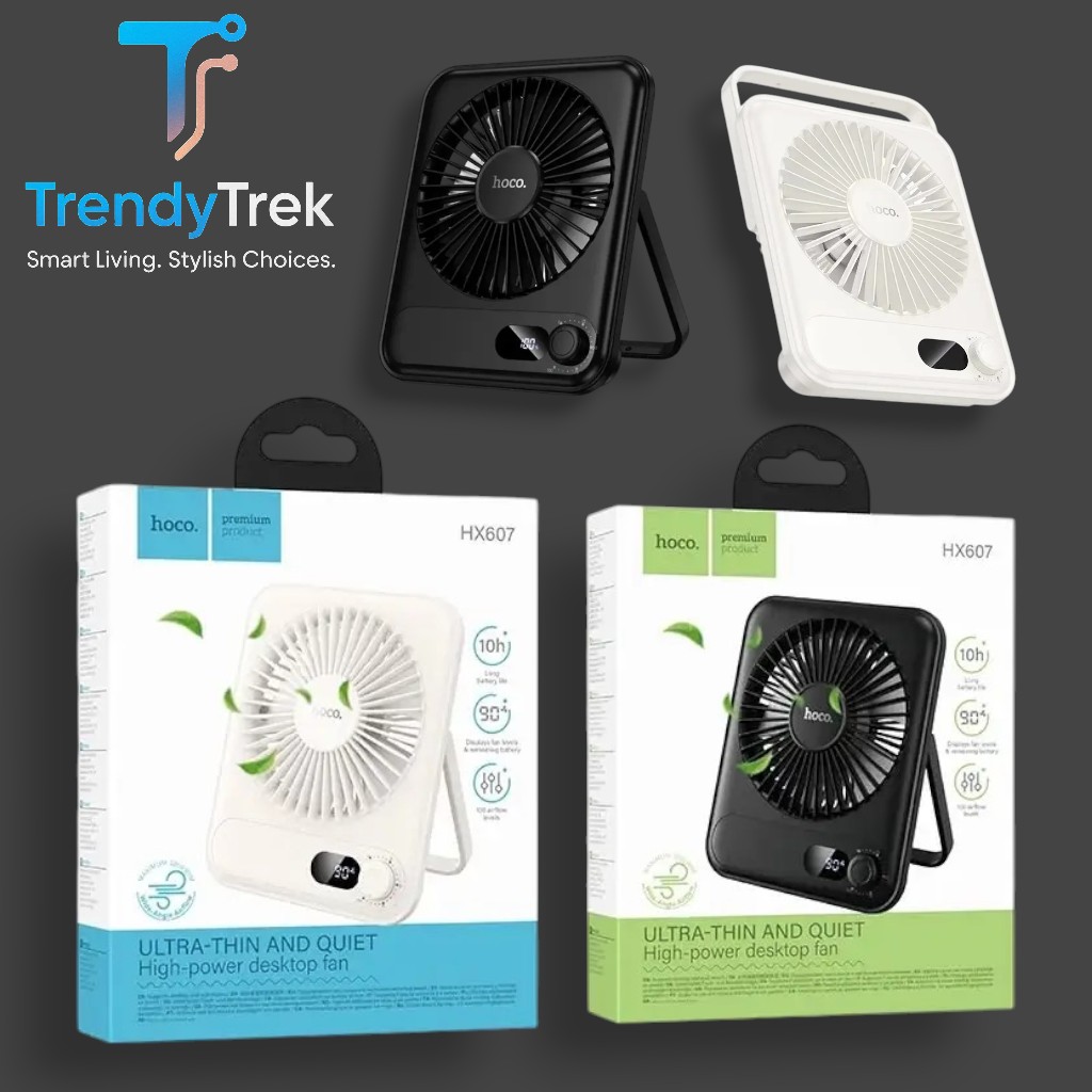 HOCO HX607 Ultra-Thin Quiet High-Power Desktop Fan – Black / White