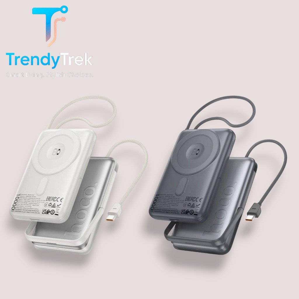 HOCO Q43 10000mAh 3-in-1 Magnetic Wireless Charging Power Bank with Built-In Cable & Phone Holder - Image 2