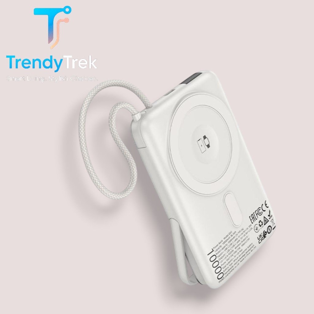 HOCO Q43 10000mAh 3-in-1 Magnetic Wireless Charging Power Bank with Built-In Cable & Phone Holder - Image 4