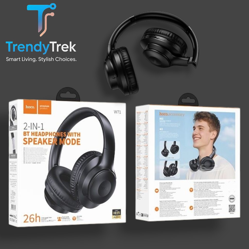 HOCO W71 2-in-1 Bluetooth Headphones with Speaker Mode – Black